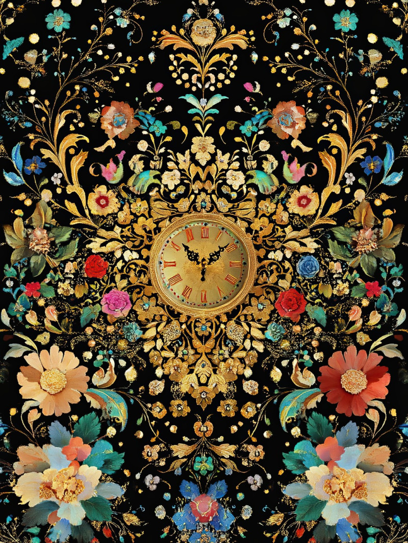 Gilded clockwork in palekh design with elaborate gears, golden accents, and intricate detailing, blending russian craftsmanship with the beauty of palekh artistsâ€™ work