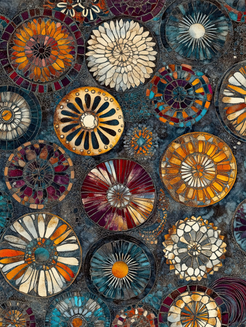 Greyscale coins in light and shadow, batik art on batik fabric, antique currency with embossed details, wealth and finance concept, artistic shading