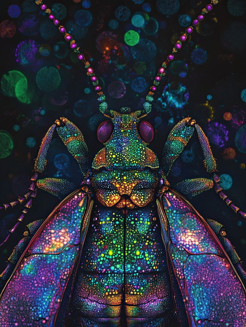 Intricate insect in magnified micrographia detail, showcasing delicate legs, wings, and exoskeleton patterns, book micrographia style highlights fine textures