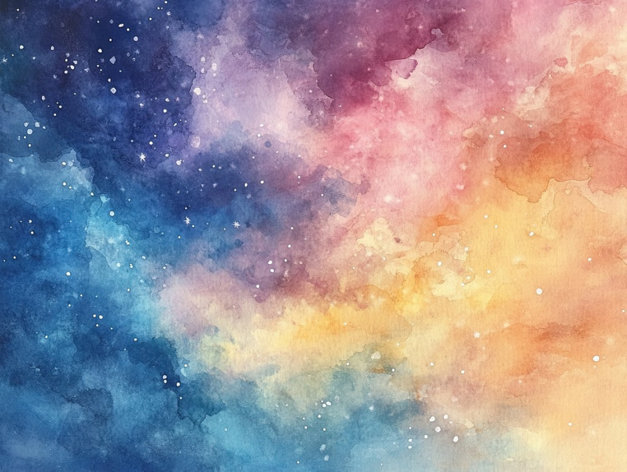 Cosmic nebula in blended watercolor paint, swirling in deep space colors on daniel smith watercolor and watercolour paper, dreamy galaxy with soft artistic depth