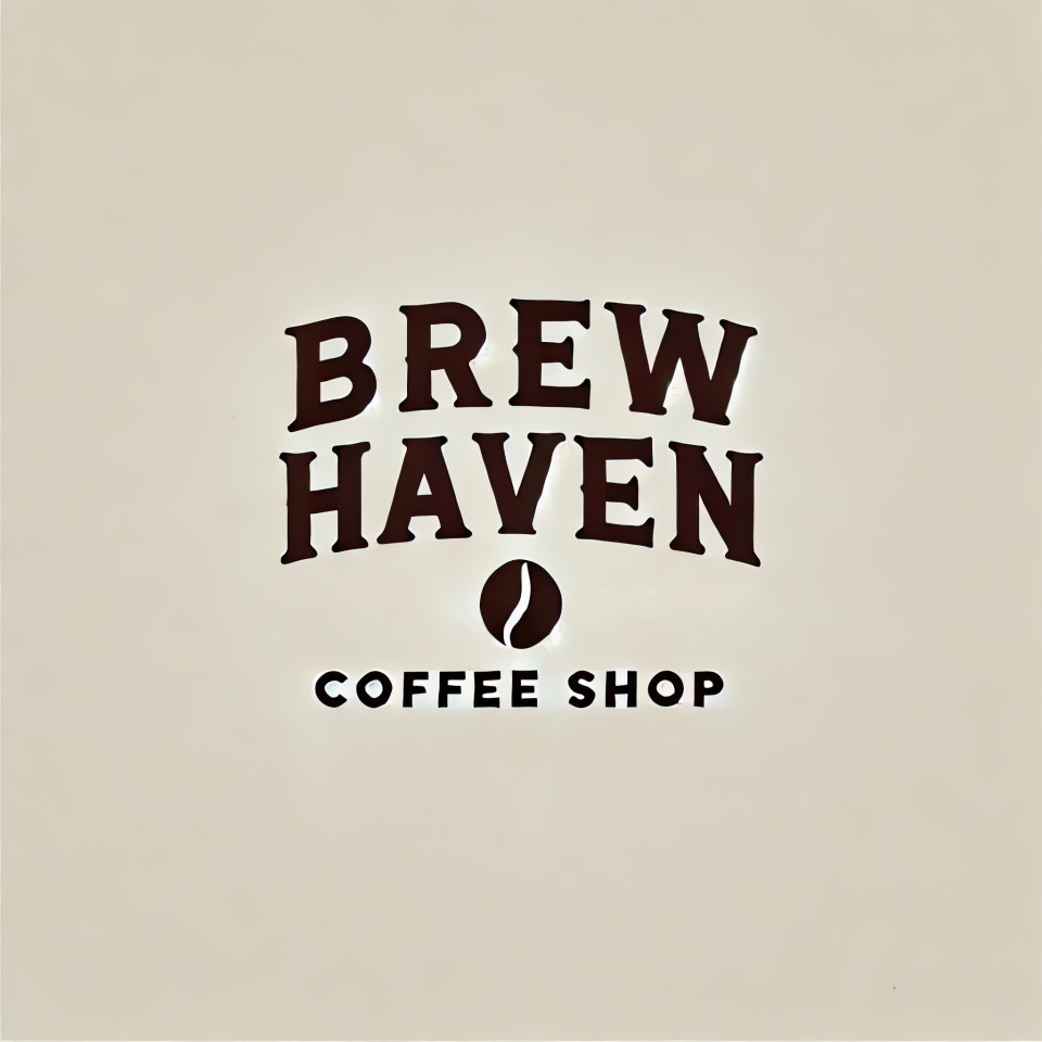 Minimalist typographic logo for brew haven, a cozy coffee shop, featuring clean lettering and simple design, perfect for branding in the café industry