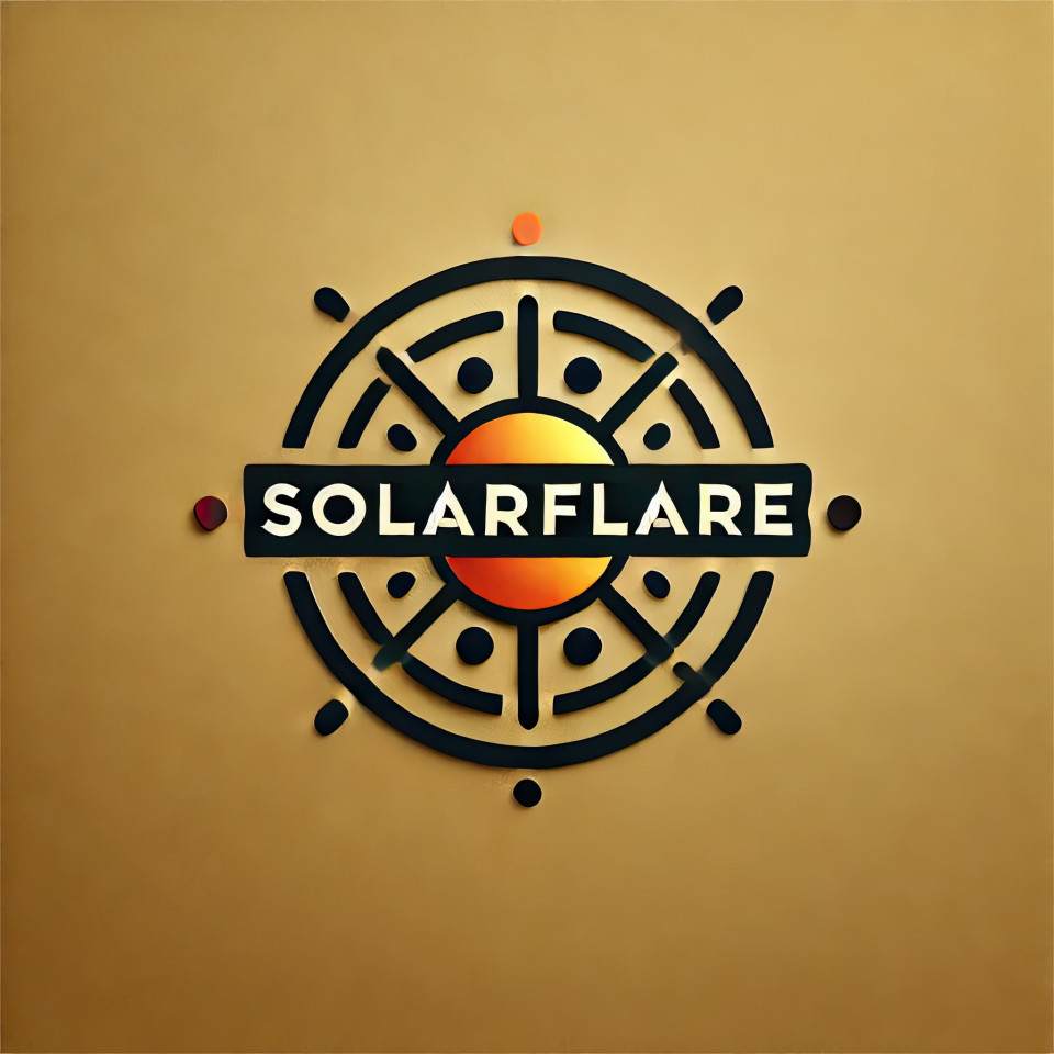 Minimalist typographic logo for solarflare, an energy company, with bold and modern typography, symbolizing solar power, sustainability, and clean energy