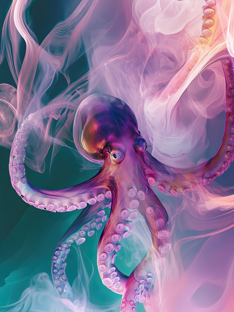 Ethereal smoke like octopus tentacles swirling in fluid motion, delicate wisps creating a mysterious form, airbrush drawing, air brush drawing, airbrush sketch