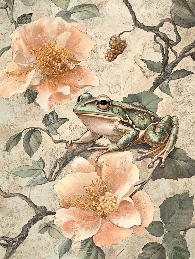 Frog life cycle stages from egg to tadpole to adult, showing metamorphosis changes, biological illustration, bio illustration, illustration biology