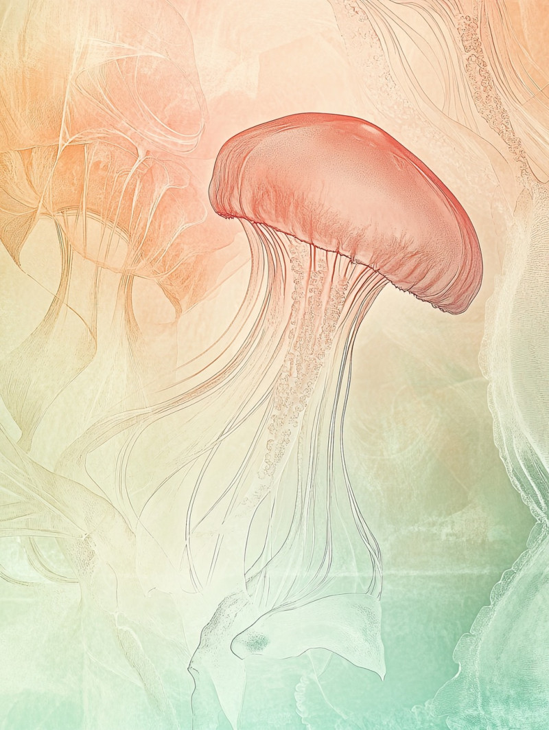 Jellyfish tentacle structure with stinging cells and flow patterns in water, biological illustration, bio illustration, illustration biology