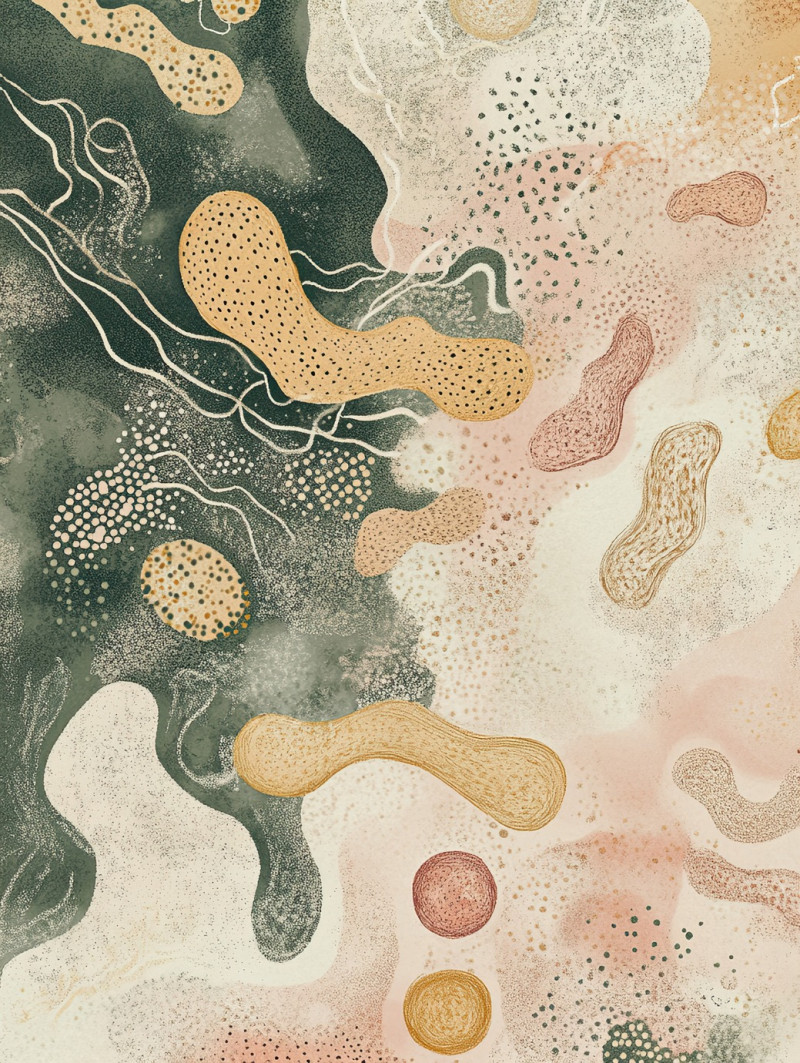 Microscopic bacteria forms displaying different bacterial shapes and structures, biological illustration, bio illustration, illustration biology