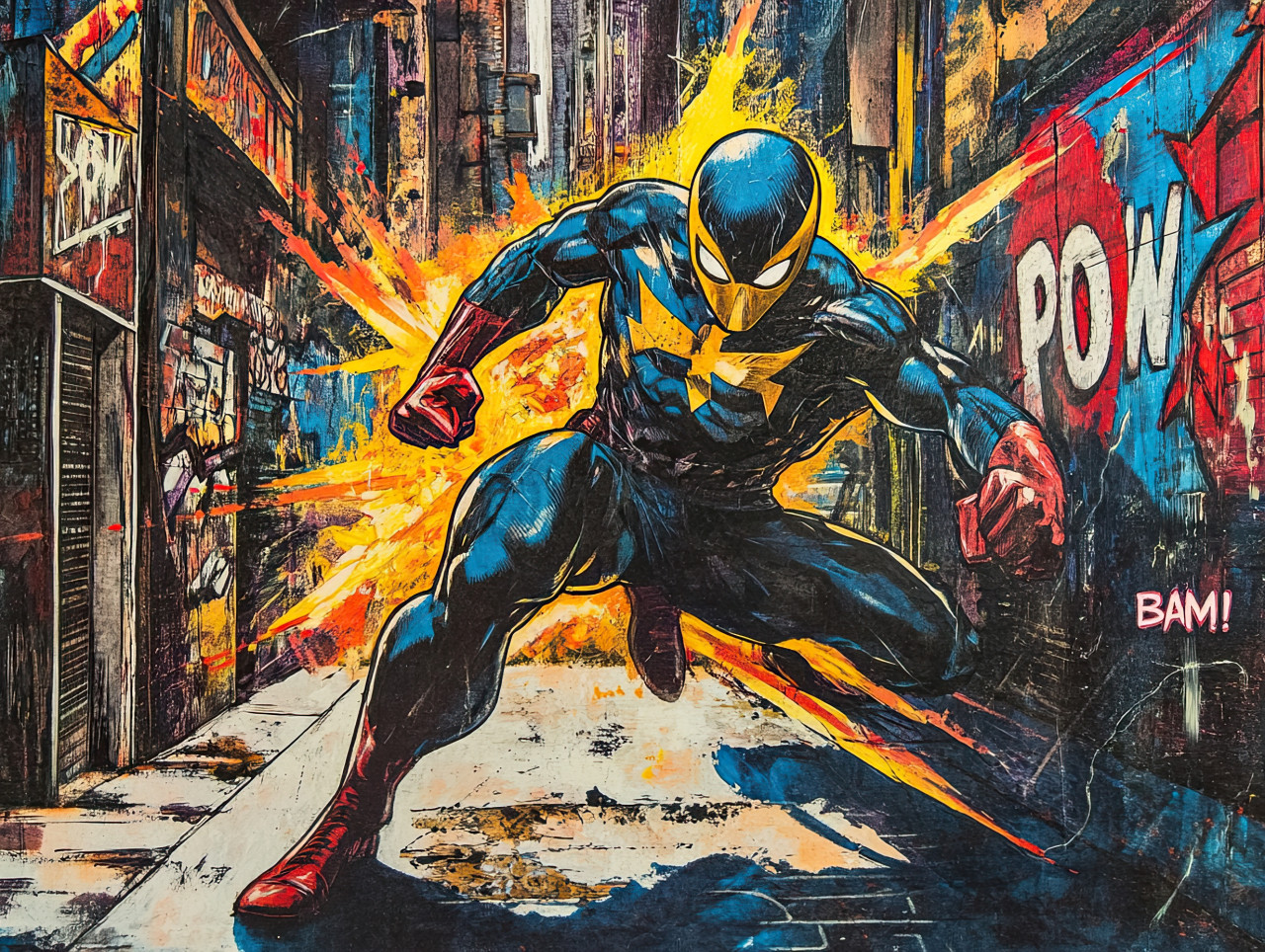 Mysterious figure lurking in a dark alley, face hidden in shadows, watching from the darkness, comic book style, 3d comic style, anime style comics