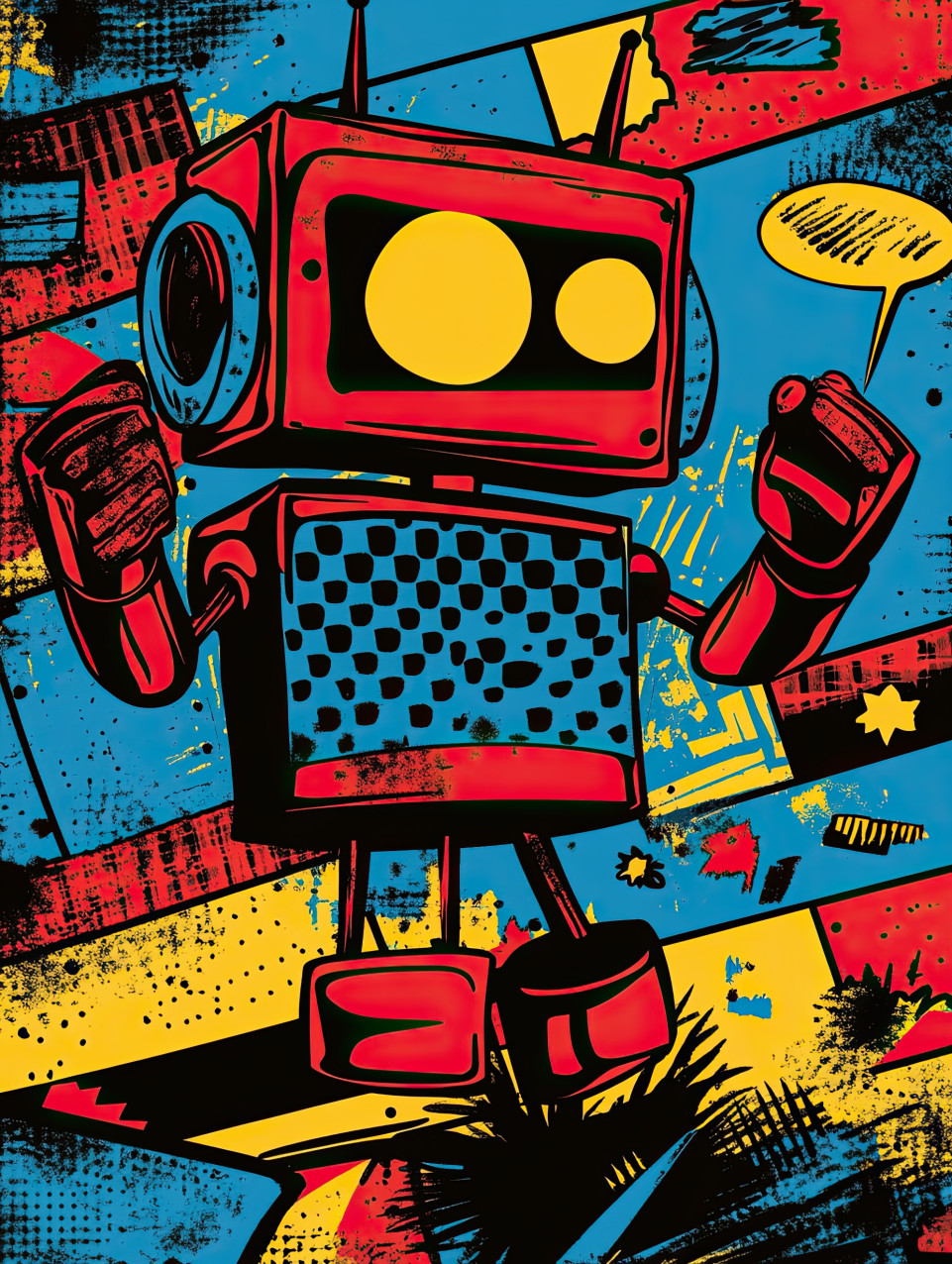 Robot awkwardly learning to dance, moving stiffly but determined to master rhythm and steps, comic strip style, calvin and hobbes style, comic strip art style