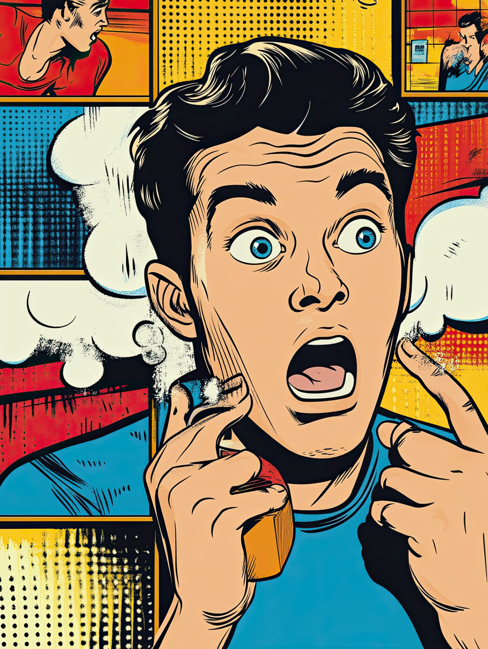 Superhero takes a coffee break, relaxing in a café after saving the day, enjoying a quiet moment, comic strip style, calvin and hobbes style, comic strip art style