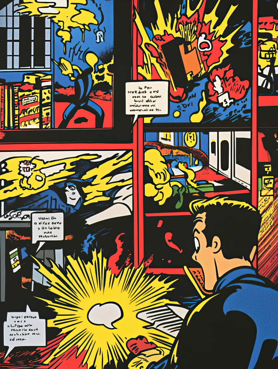 Spooky ghost drifts through a library, browsing books while causing eerie surprises for readers, comic strip style, calvin and hobbes style, comic strip art style