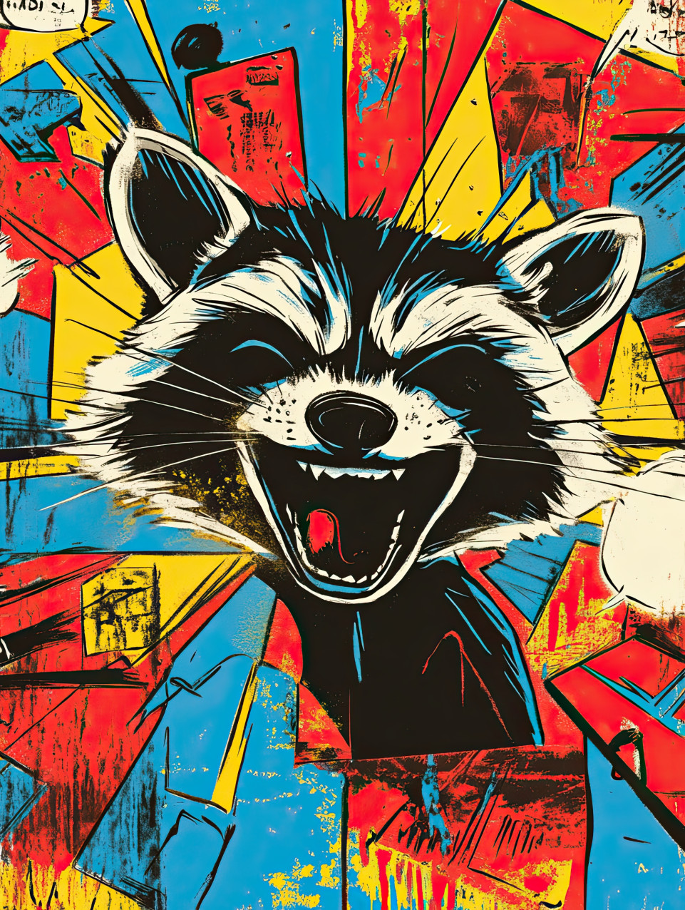 Sneaky raccoon on a daring heist, stealing food with clever tricks and fast moves under the moonlight, comic strip style, calvin and hobbes style, comic strip art style