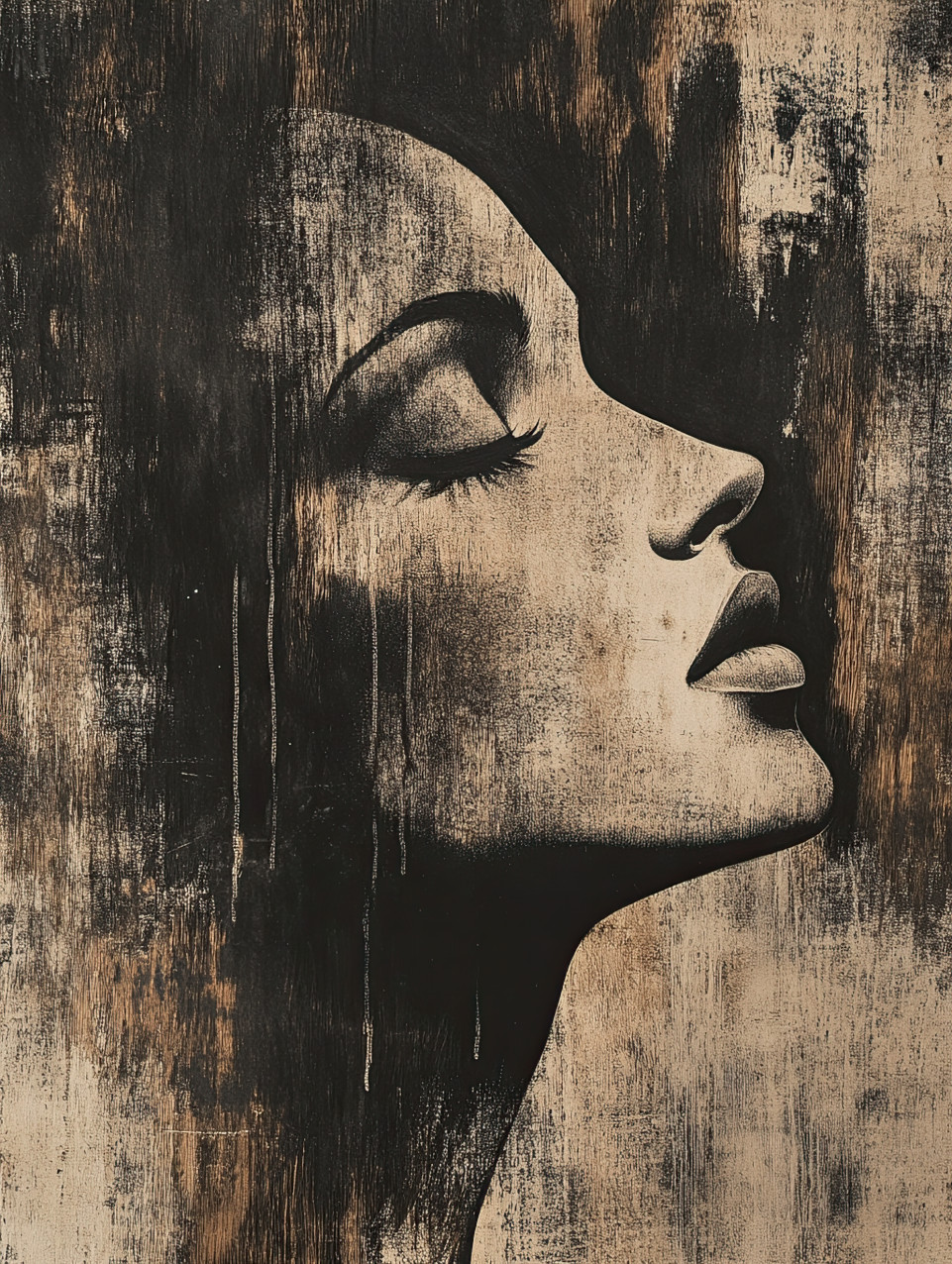 Silhouette of a woman’s face in soft light, delicate features and deep expression, mystery, identity, and emotion concept, conte drawing, conte charcoal pencil, conte drawing pencils