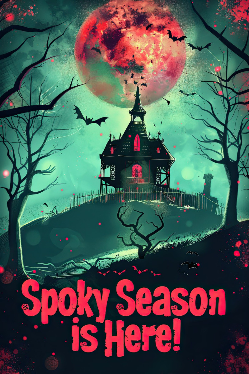 Halloween poster with an eerie yet playful atmosphere, spooky decorations, glowing pumpkins, and fun celebrations, poster designs for holiday excitement