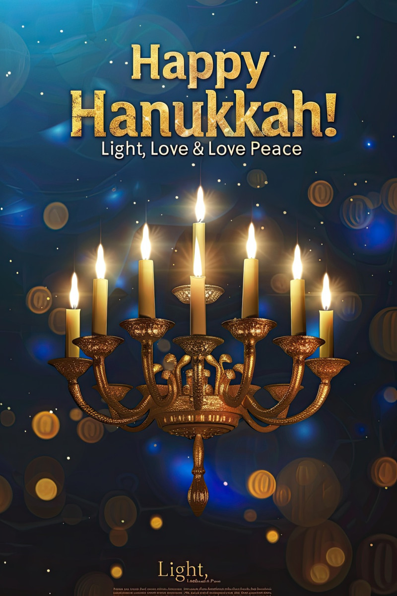 Hanukkah poster with a serene and candlelit atmosphere, menorah, festive lights, and meaningful celebrations, poster designs for cultural tradition