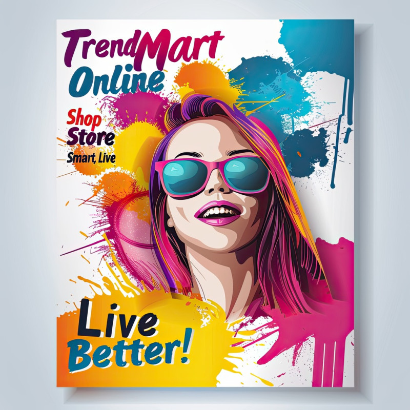 Energetic flyer designs of trendmart online store with text shop smart live better, showcasing e commerce, shopping convenience, and smart lifestyle choices