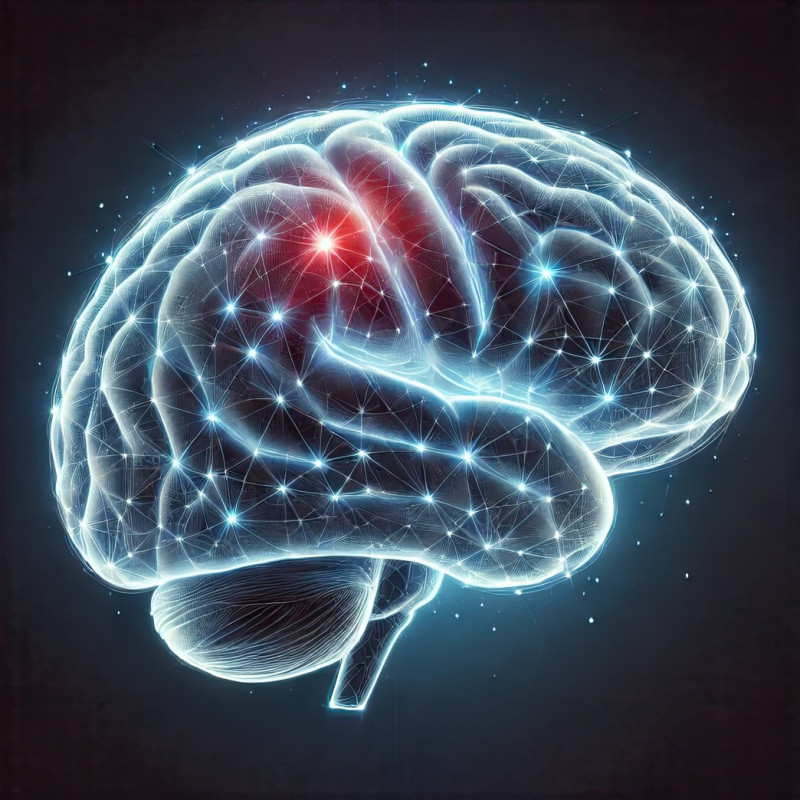 Medical digital illustration of a human brain, showing neural connections and detailed anatomy, concept of intelligence, memory, and neurological science