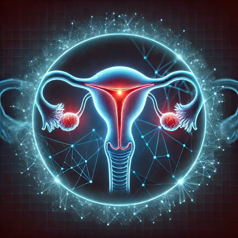 Medical digital illustration of the female reproductive system, showing uterus, ovaries, and fallopian tubes, concept of fertility, pregnancy, and gynecology health