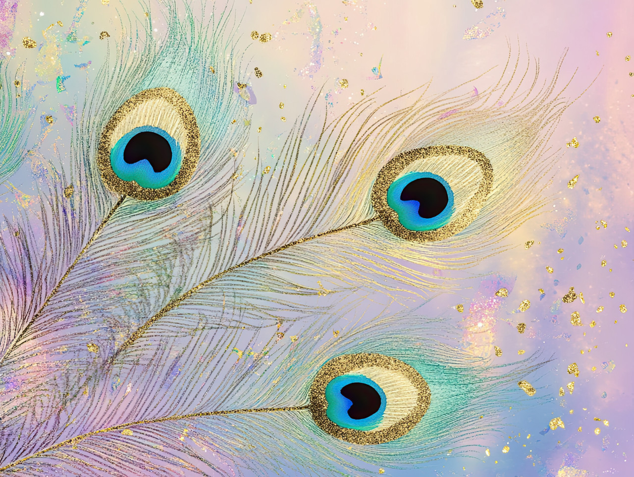 Peacock feathers with shimmering details, elegant and colorful bird inspired glitter drawing, beauty and nature theme, draw glitter effect, drawing glitter colour
