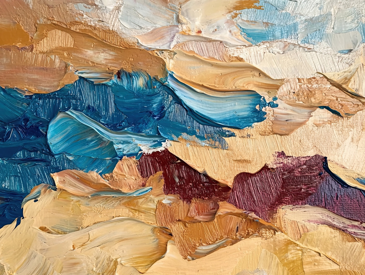 Rolling desert dunes bathed in warm dusk light, a palette knife drawing with rich textures capturing the vast beauty of a quiet, golden landscape