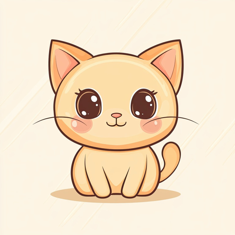 Adorable cartoon kitten icon with soft rounded edges, playful eyes, and a sweet smile, ideal for animal icons, pet lovers, and cute illustrations