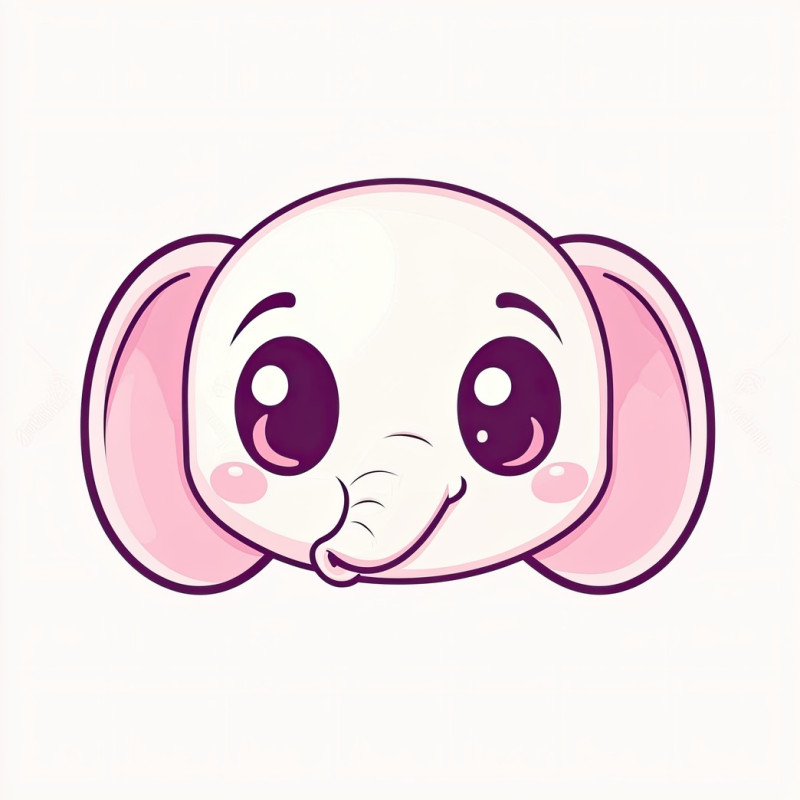 Adorable cartoon elephant icon with big floppy ears, a cute trunk, and round features, great for animal icons, wildlife themes, and kids’ designs