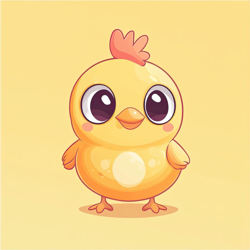 Adorable cartoon chicken icon with fluffy feathers, tiny wings, and a cheerful face, perfect for animal icons, farm designs, and playful illustrations