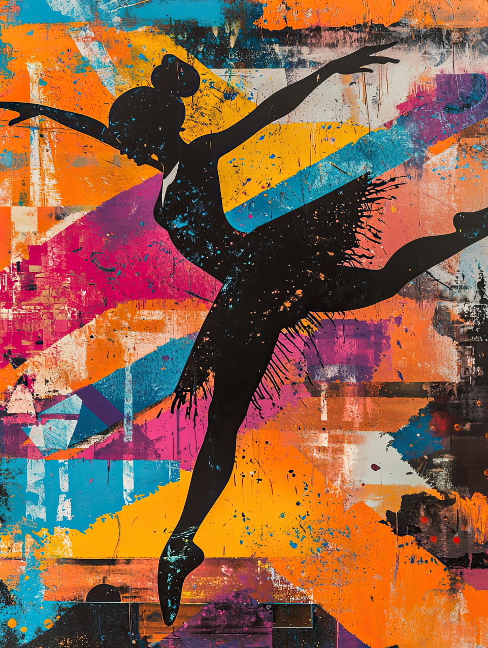 Ballet dancer in motion in stencil painting style, gracefully twirling with flowing movement, dance and elegance concept for stencil letters and stencils for walls