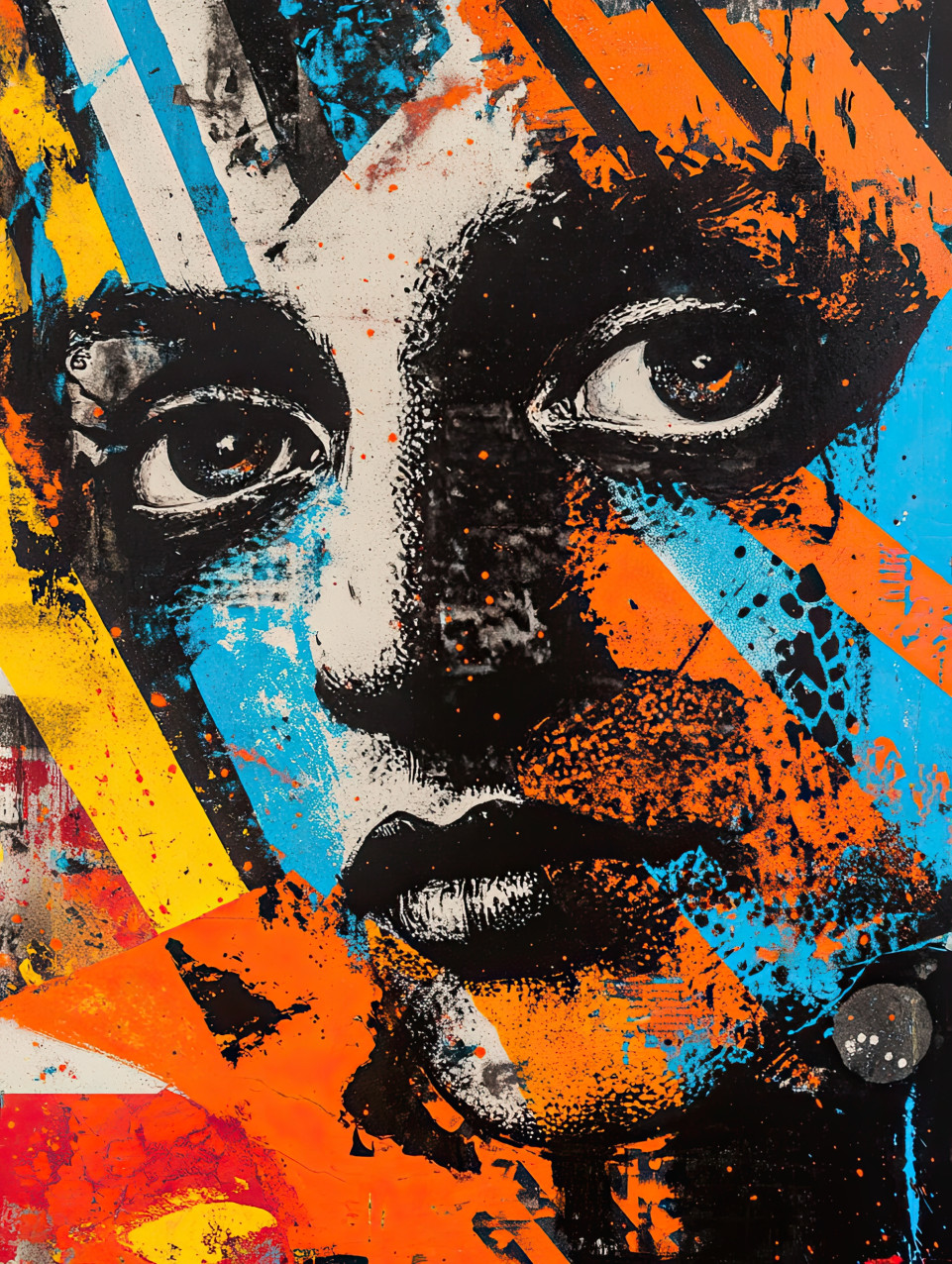 Abstract human face in stencil painting style with expressive features and artistic lines, modern portrait art for stencil letters and stencils for walls