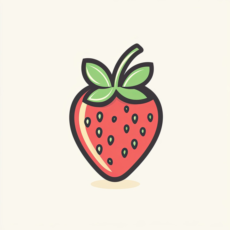 Strawberry icon in a bold outline, food icons concept, a sweet, red berry with tiny seeds and a green leaf in a simple cartoon style fruit illustration