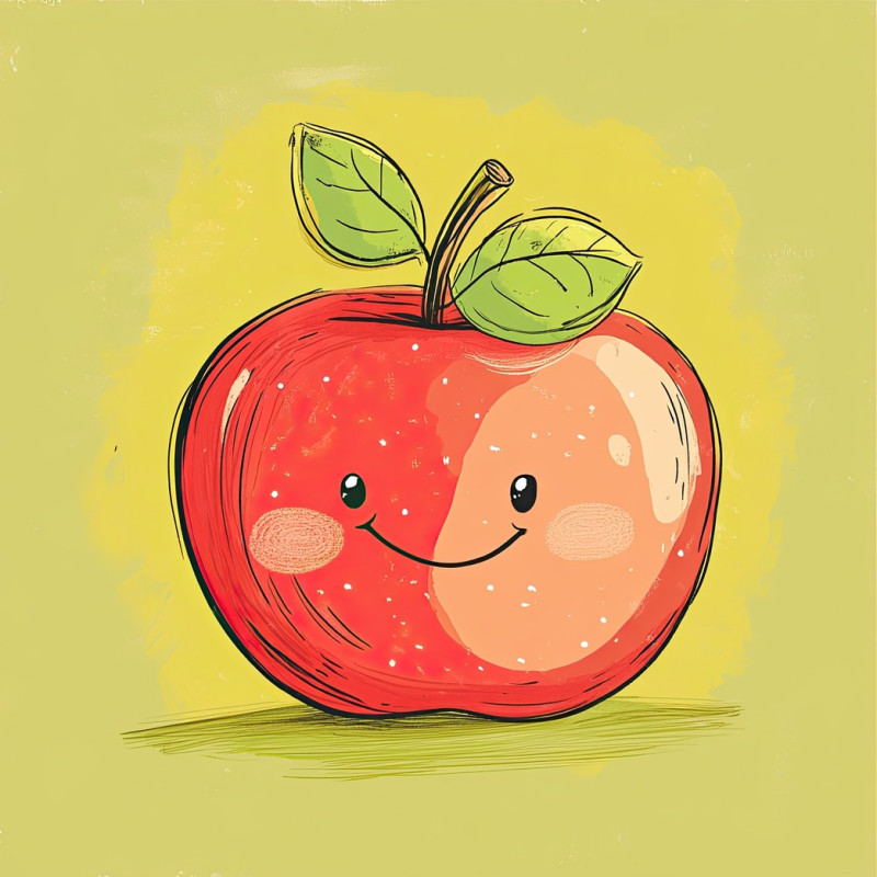 Cute cartoon doodle icons with playful outlines in bright red and green on a soft pastel yellow background, fun and colorful hand drawn elements