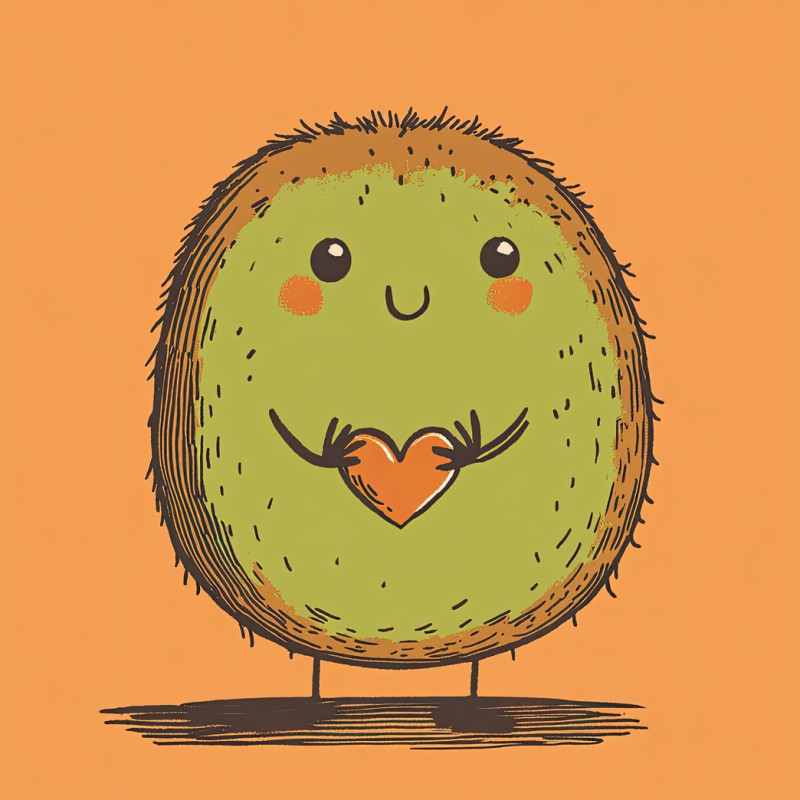 Cute cartoon doodle icons with playful outlines in rich brown and vibrant green on a pastel orange background, warm and fun hand drawn decorative elements