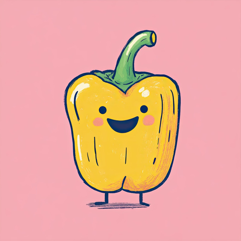 Cute cartoon doodle icons with playful outlines in bright yellow and green on a pastel pink background, fun and happy hand sketched artistic drawings