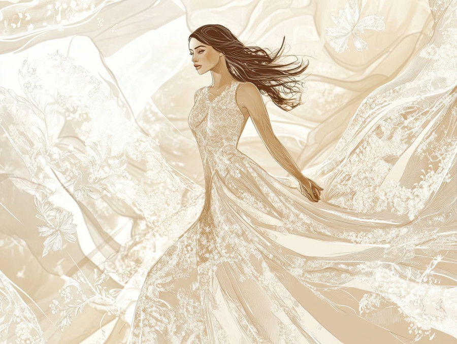 Confident model walking down the catwalk in designer outfit, high fashion concept, elegance and poise, fashion illustration, fashion drawing, fashion sketches