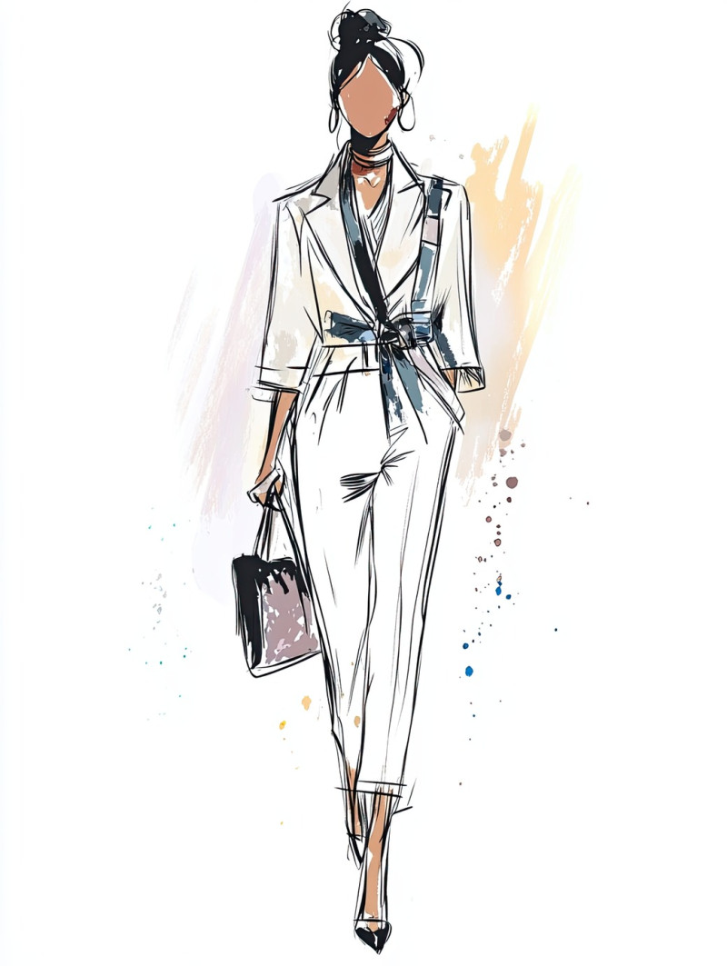 Minimalist chic outfit with clean lines and effortless elegance, fashion sketch emphasizes simplicity and style, fashion design sketches, fashion flats