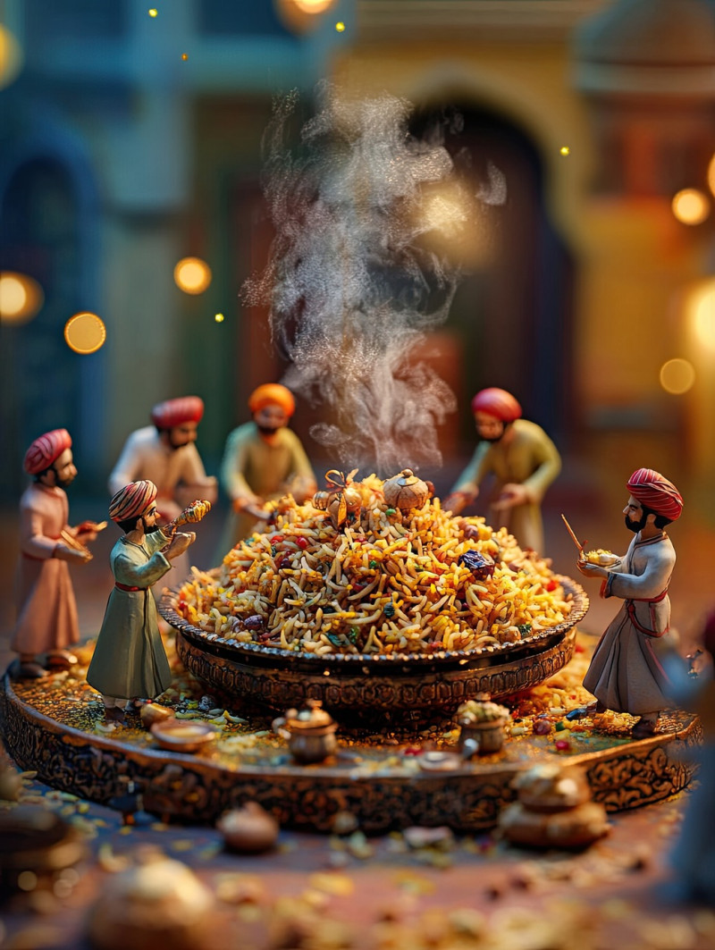 Rosewater turkish delight in soft pastel hues arranged on a vibrant table, with five workers, eid al fitr miniature workers food photography