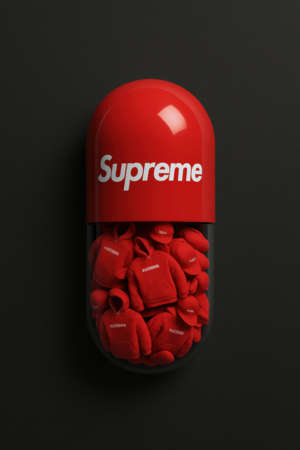 Crimson red capsule packed with mini hoodies and caps, urban fashion concept, branded capsule mockup, chatgpt image prompt, product branding, streetwear style