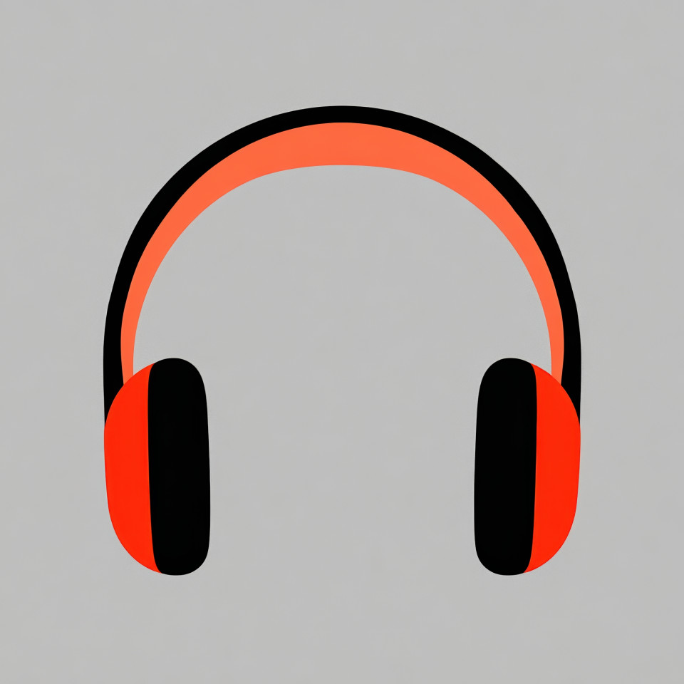 Flat two-tone icon of headphones, crisp modern vector with color accent, ultra-clean lines, minimalist aesthetic, ideal for scalable use