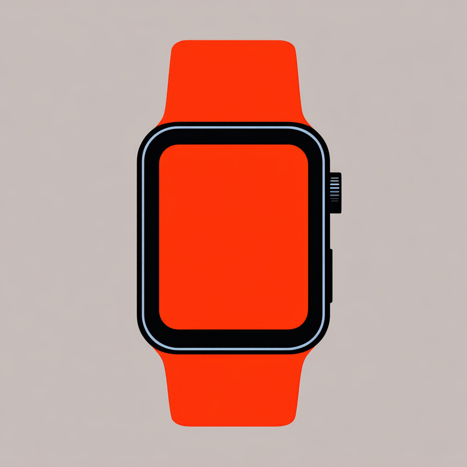 Flat two-tone icon of a smartwatch, ultra-clean vector design with a bold accent color, crisp lines, modern minimalism on a neutral background