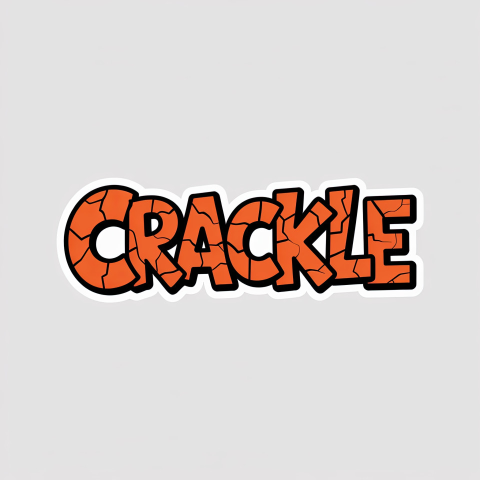 Bold crackle text with fractured stone look and sharp splinter lines, strong orange design with clean outline on light grey for broken impact concept