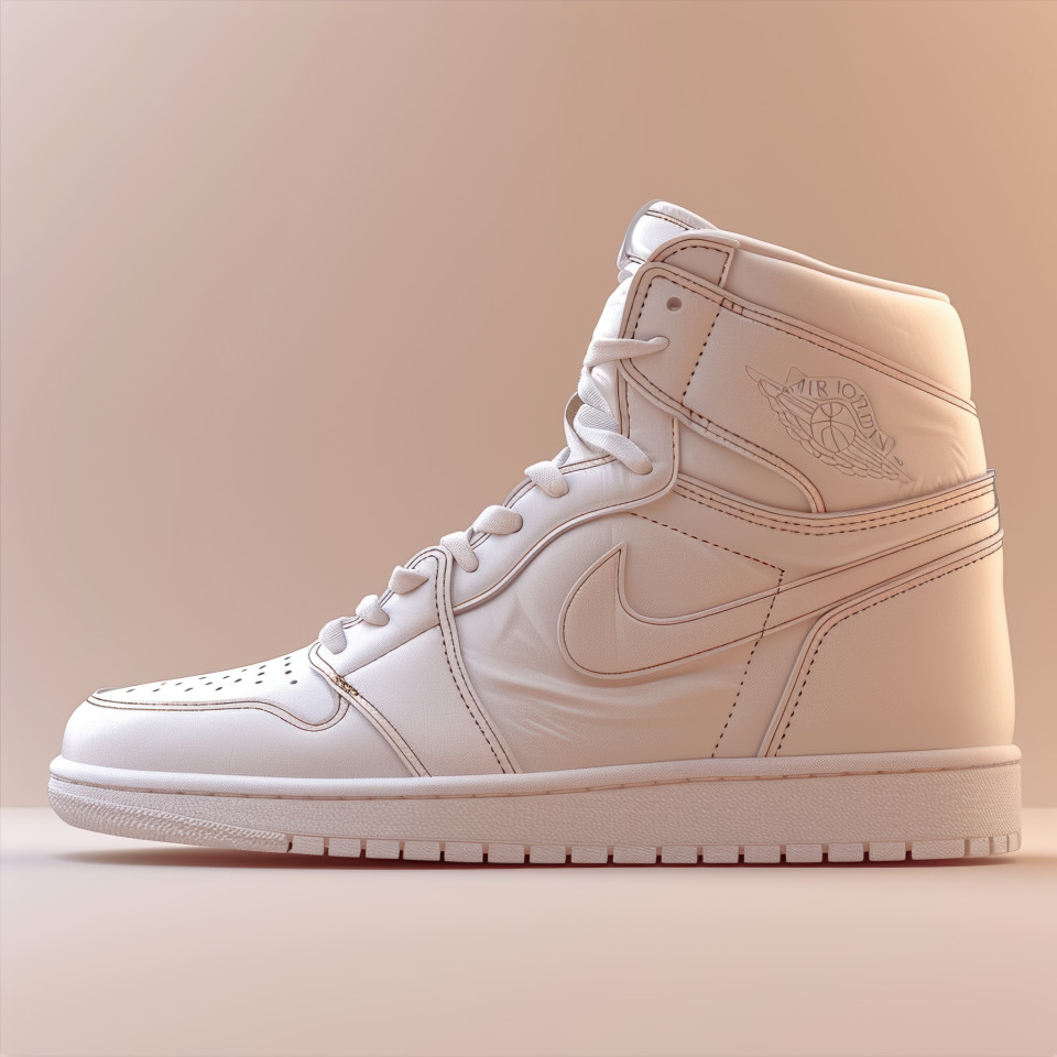 Realistic 3d render of a minimal sneaker on soft white background, clean contours, glossy finish, soft shading and lighting, modern high-end product look
