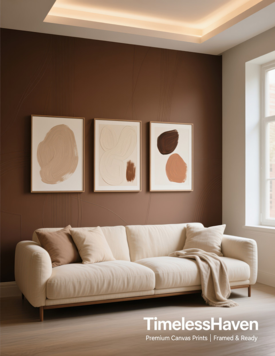 Hand carved wooden console with vases, old books, and brass lamp against a patina green wall with persian rug, warm rustic timeless style