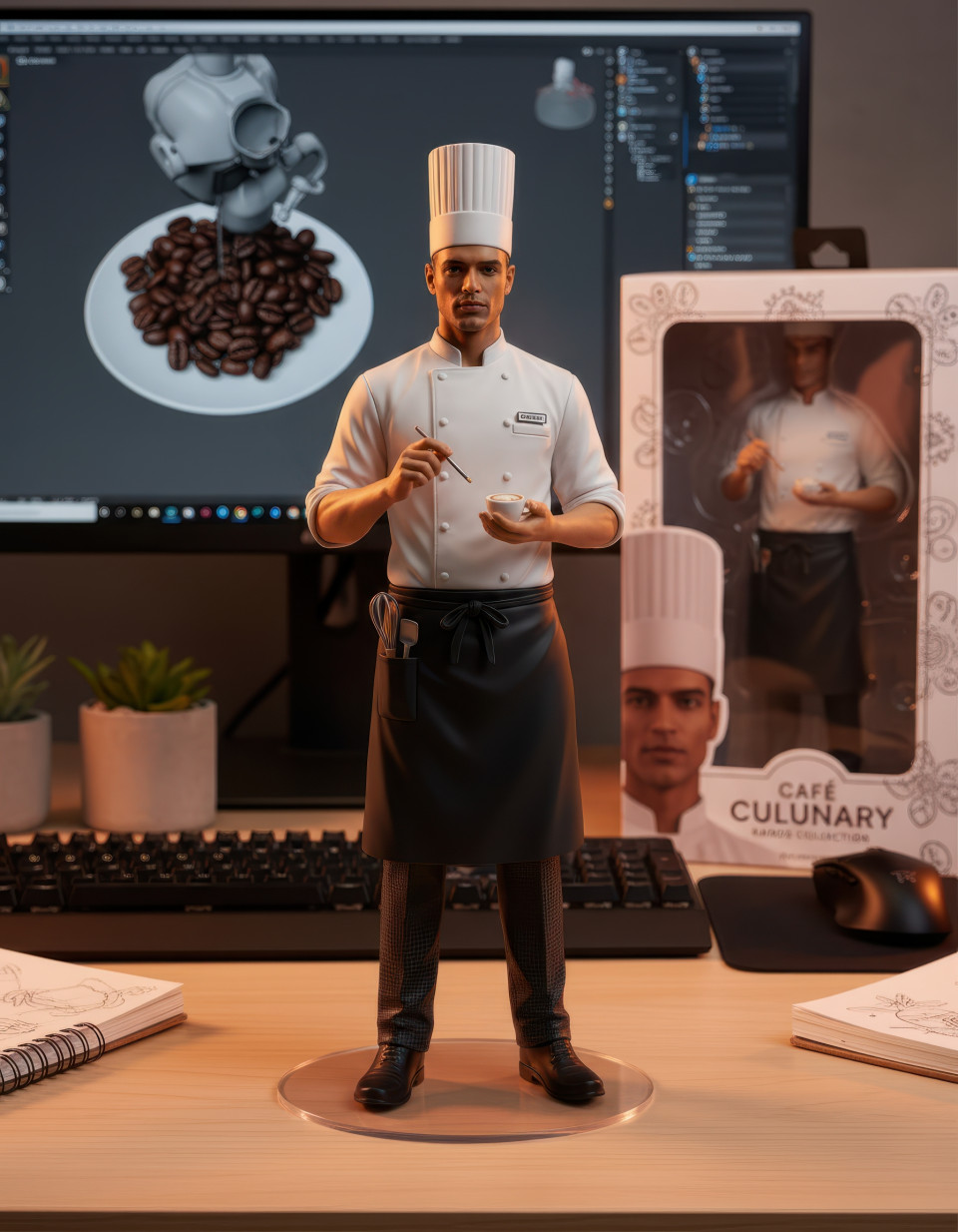Create cafe workspace figurines with gemini prompt