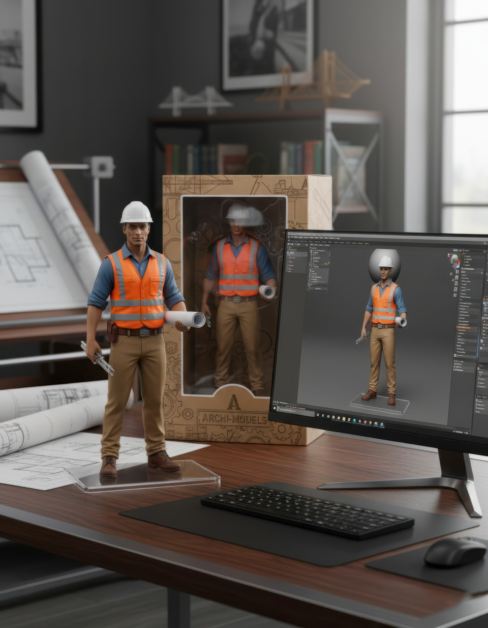 A civil engineer in an  office figurine google gemini prompt