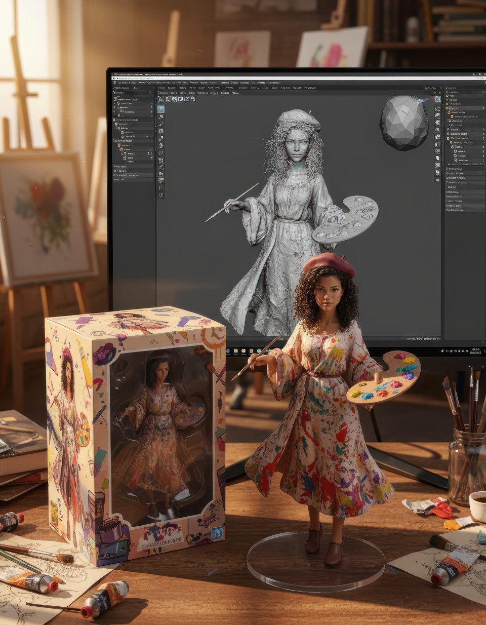 Modern art studio figurine setup google gemini prompt