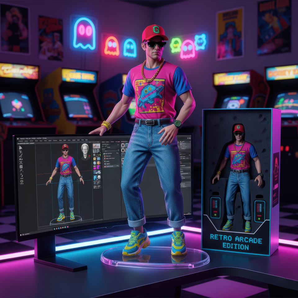 Retro arcade room figurine google gemini prompt