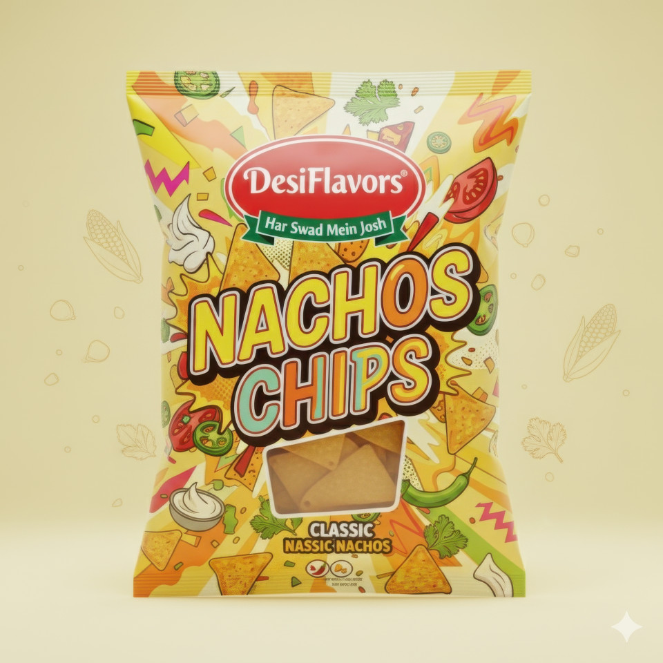 Crispy classic nachos on soft pastel background with clean light showing simple fresh taste