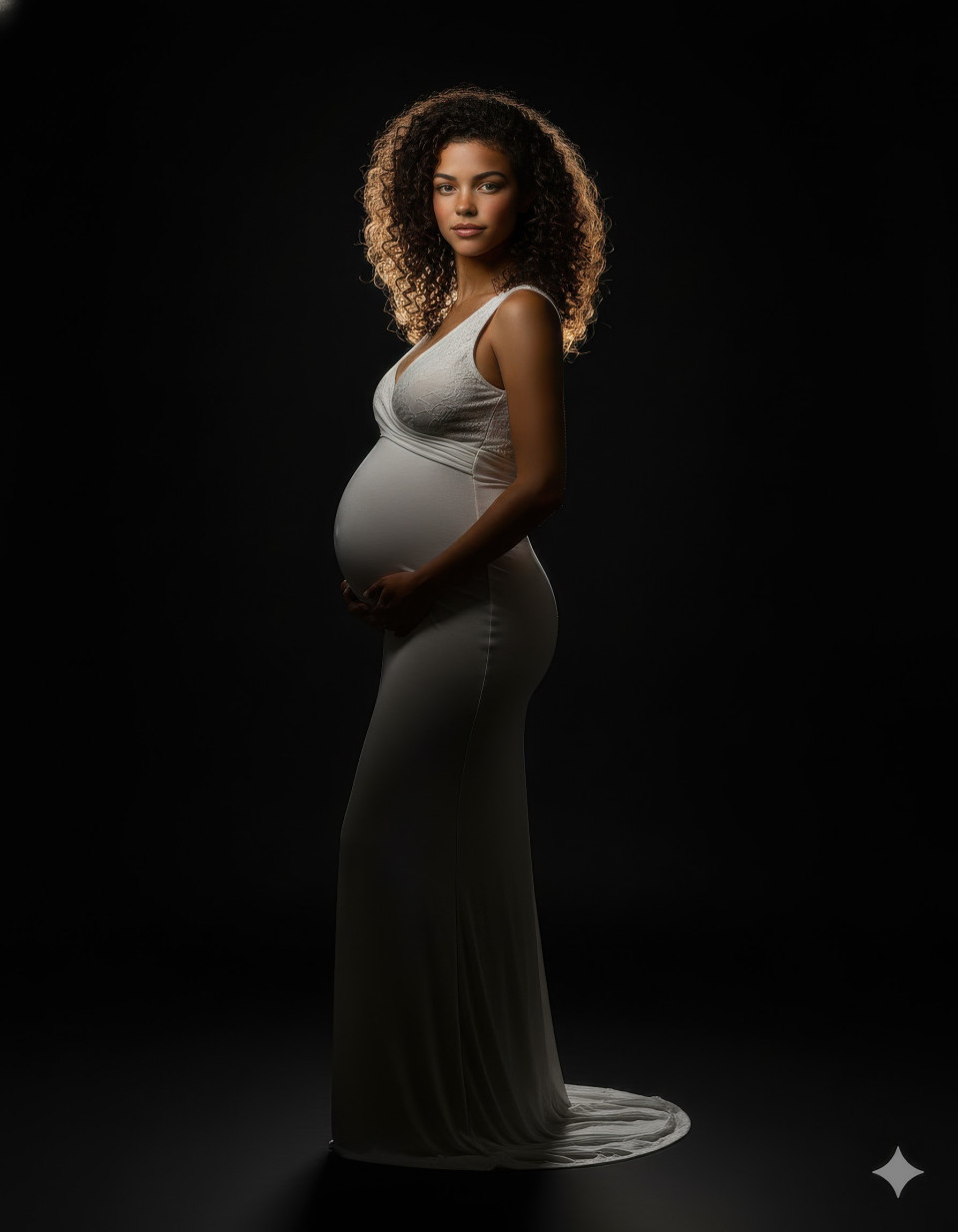 Dramatic silhouette maternity portrait