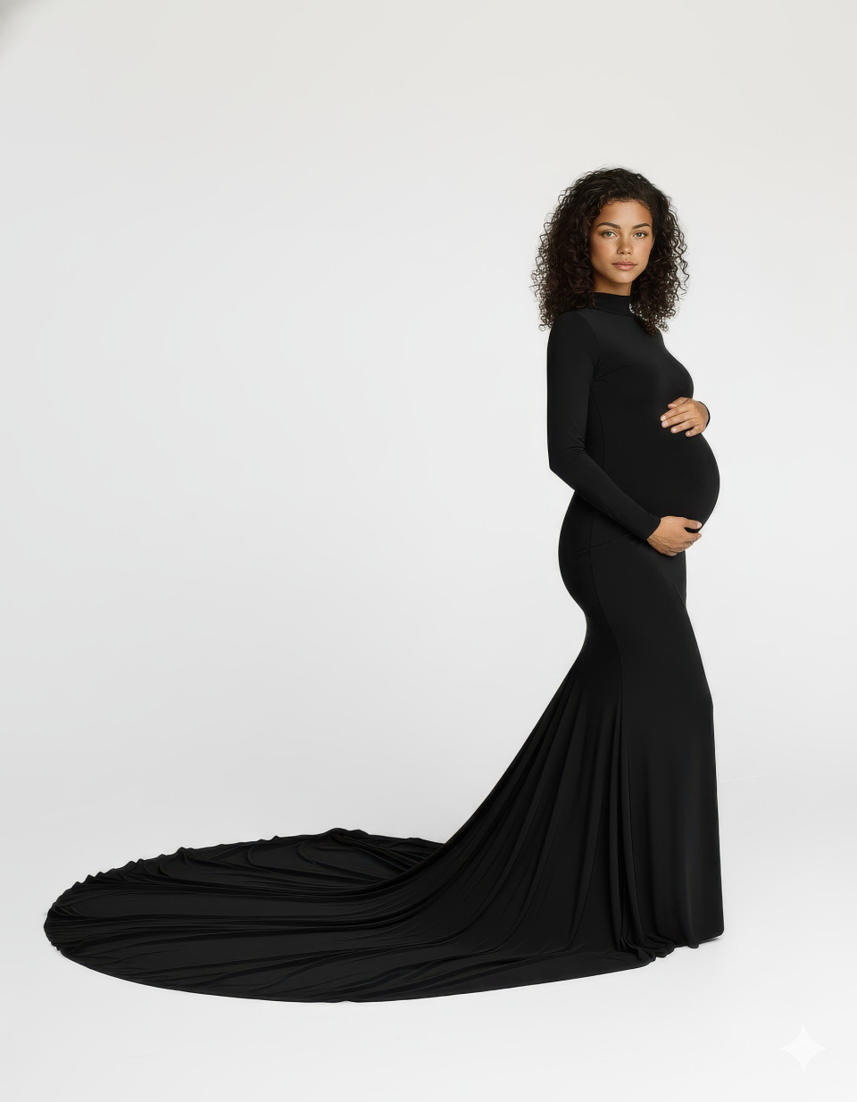 Studio maternity portrait with black gown