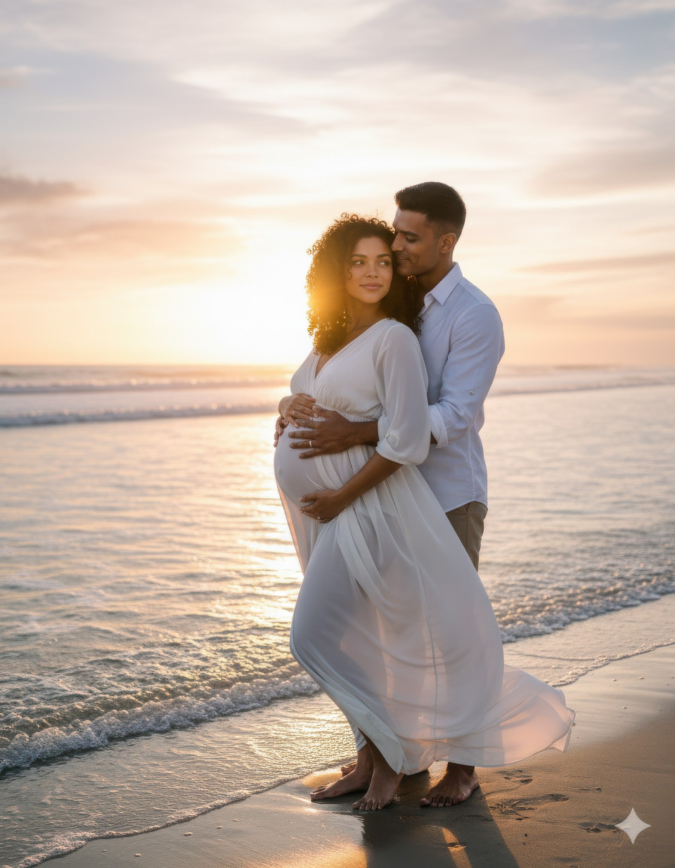 Maternity couple photoshoot on sunset beach
