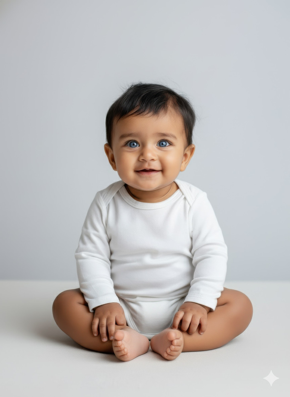 Baby in minimalist white studio setup